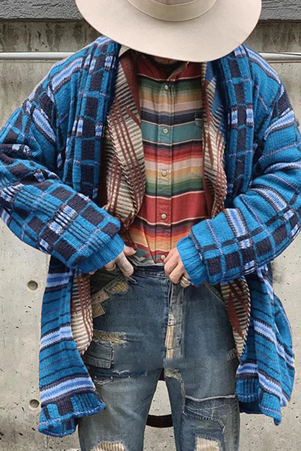 Fashion Check Knit Cardigan