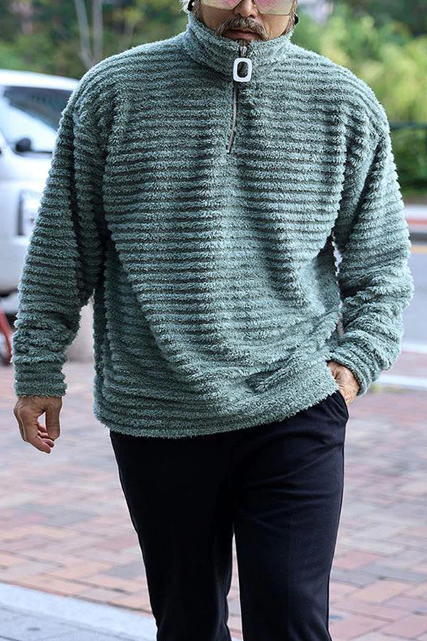 MEN'S CASUAL STAND COLLAR LOOSE KNITTED PULLOVER SWEATSHIRT
