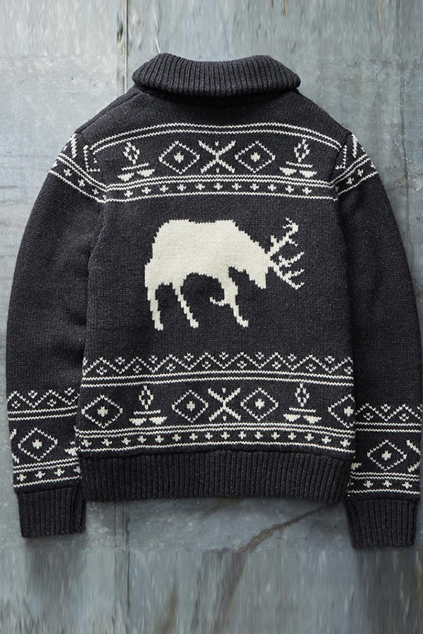 Black winter autumn Fawn Jacquard Long Sleeves Cardigan