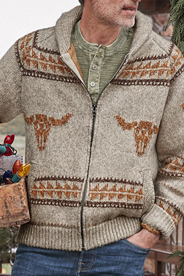 Retro winter autumn Autumn/winter Long Sleeve Lapel Jacquard Cardigan