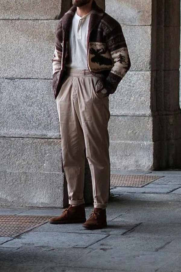 Men's Long-sleeved Loose Casual V-neck Sweater Jacket