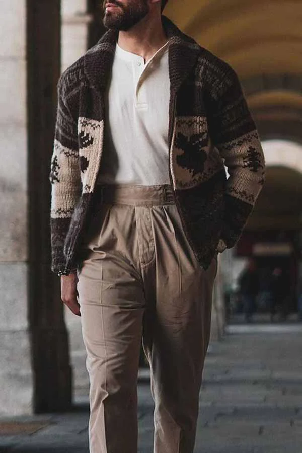 Men's Long-sleeved Loose Casual V-neck Sweater Jacket