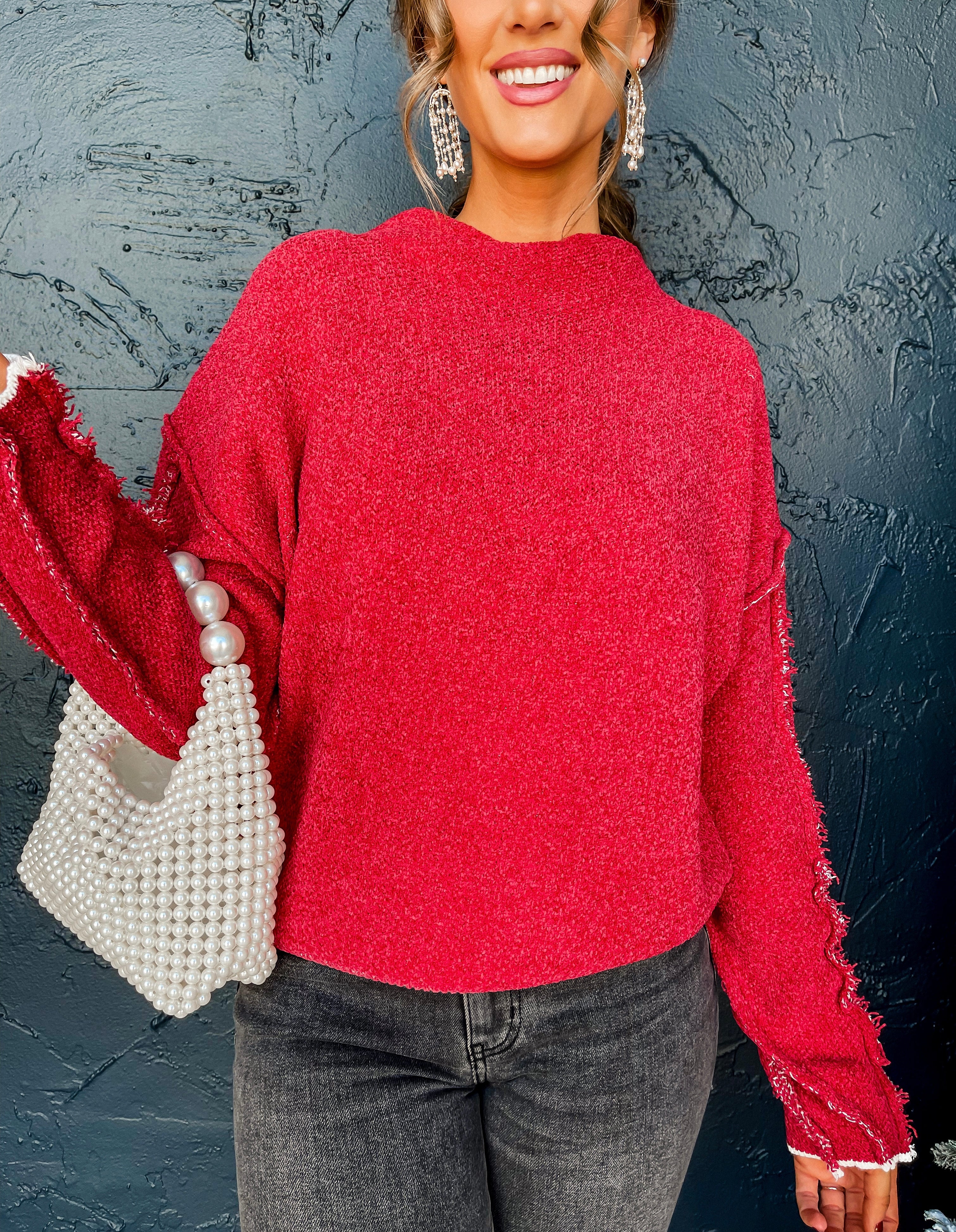Campfire Cozy Raw Seam Sweater-Red
