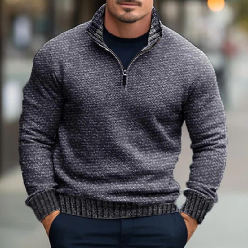 MEN'S COMFORTABLE AND WARM ZIPPERED HENLEY COLLAR SWEATER