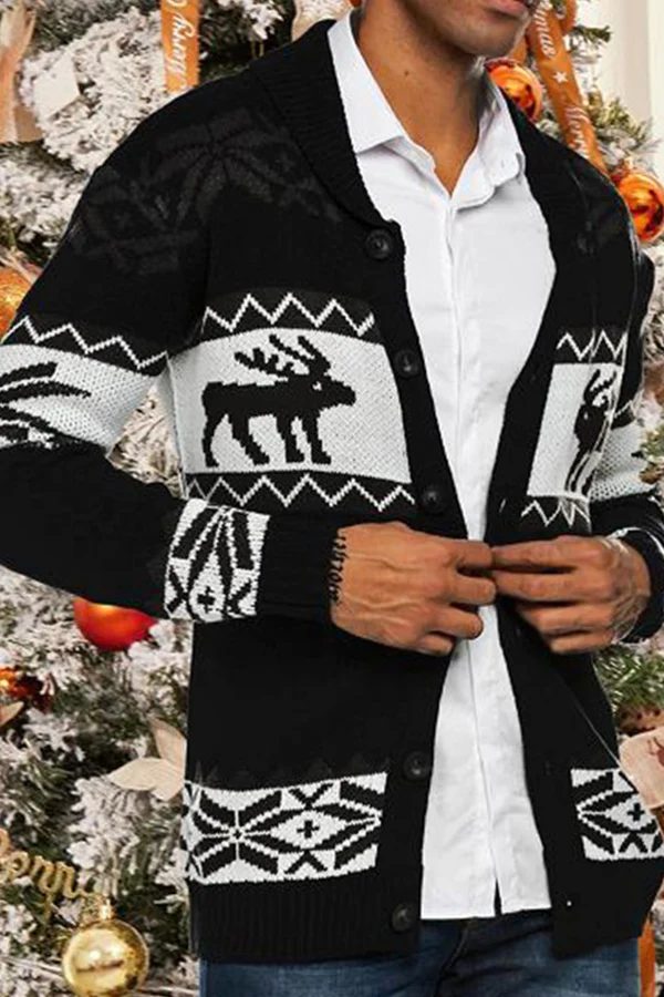 Christmas jacquard knit button cardigan