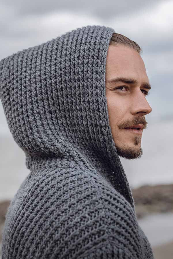 Men's Casual Solid Color Hooded Sweater Jacket