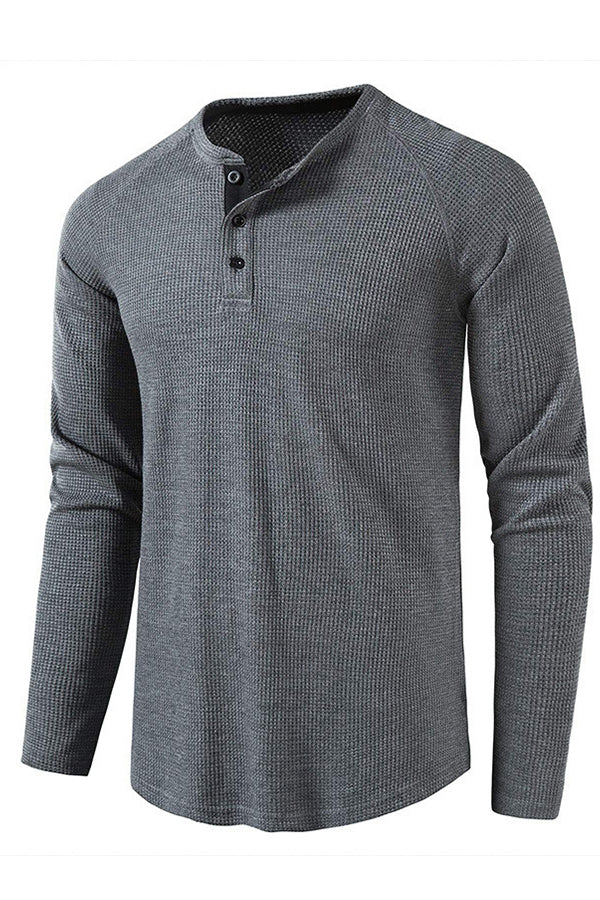 Men's Lightweight Henley Collarless Plain Crew Neck Shirt