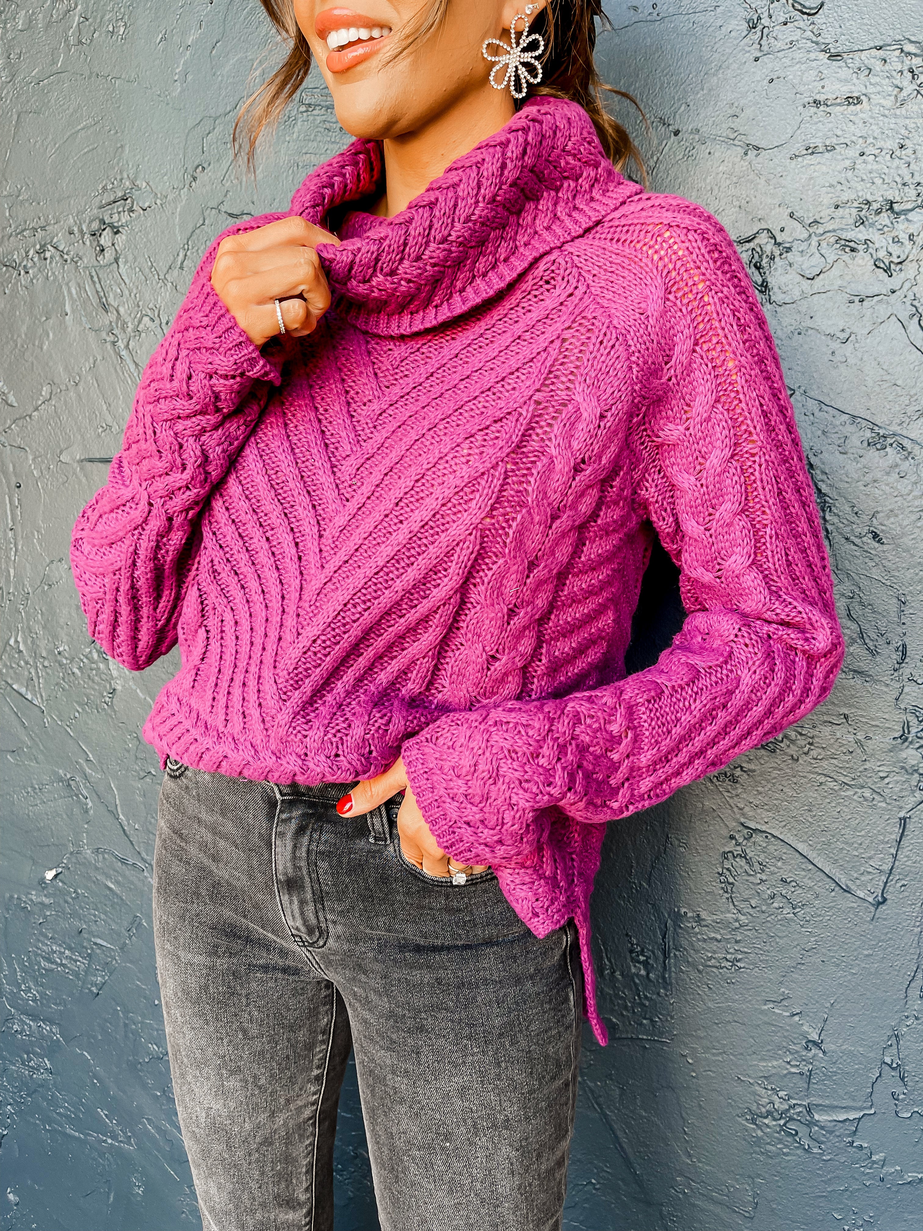 Lodge Life Turtle Neck Sweater-Magenta