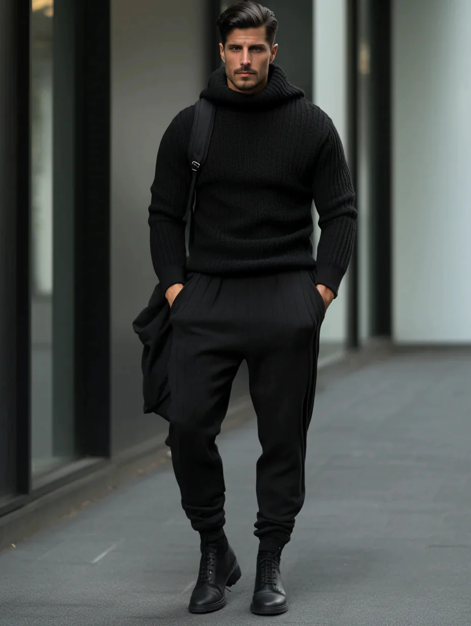 Winter Men's Scarf Collar Luxury Thick Sweater