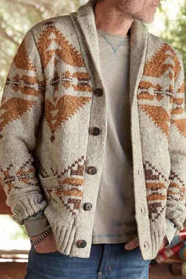 Men's Fashion Jacquard Sweater Long-sleeved Jacket