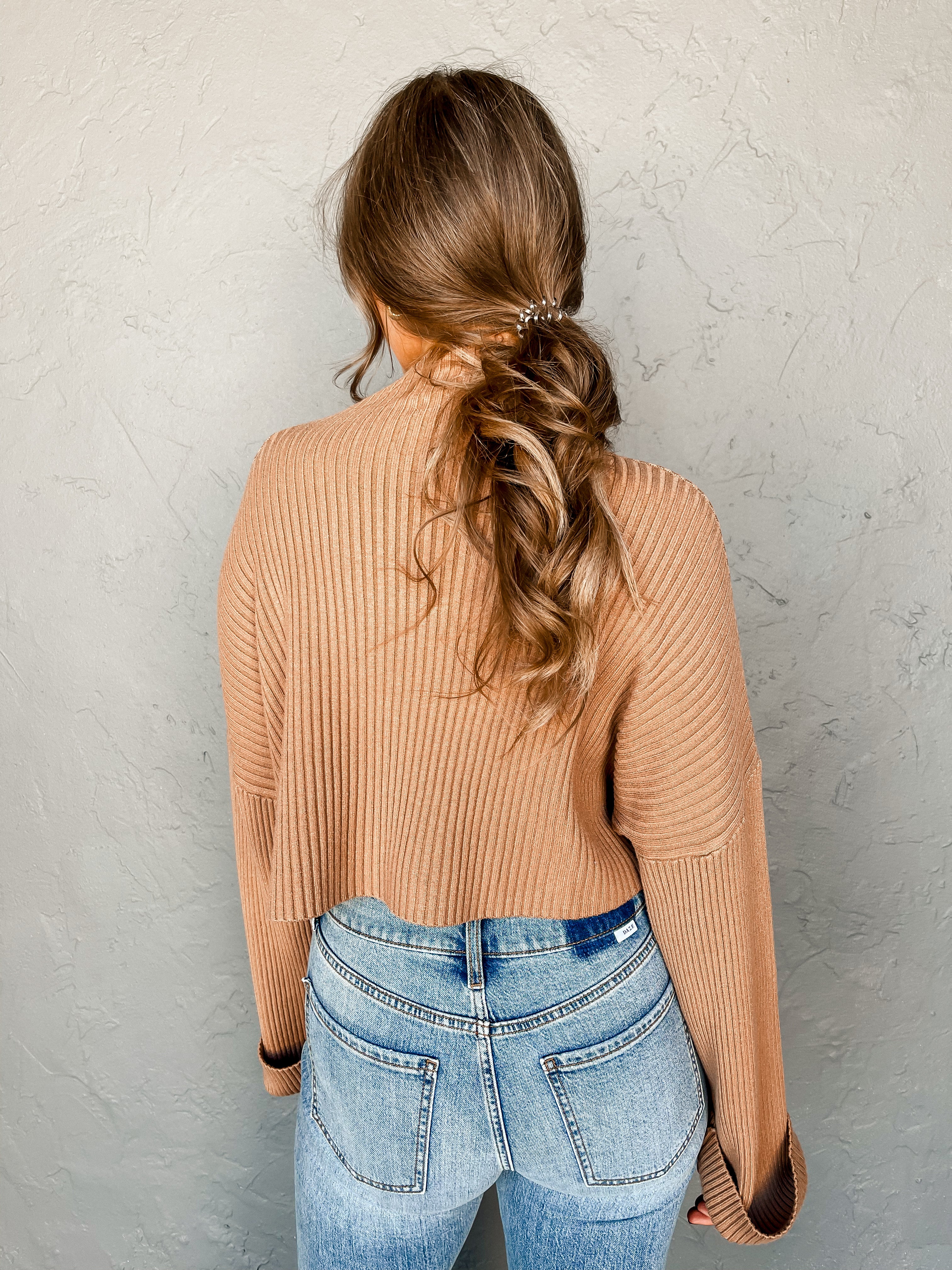 Timeless Ribbed Mock Neck Sweater-Mocha