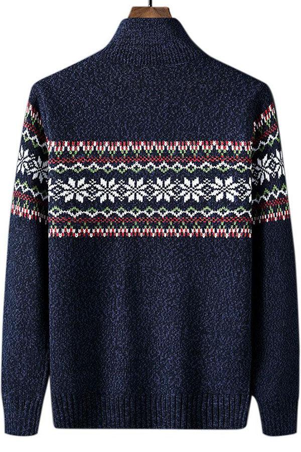 Christmas Geometric Print Half Zip Sweater