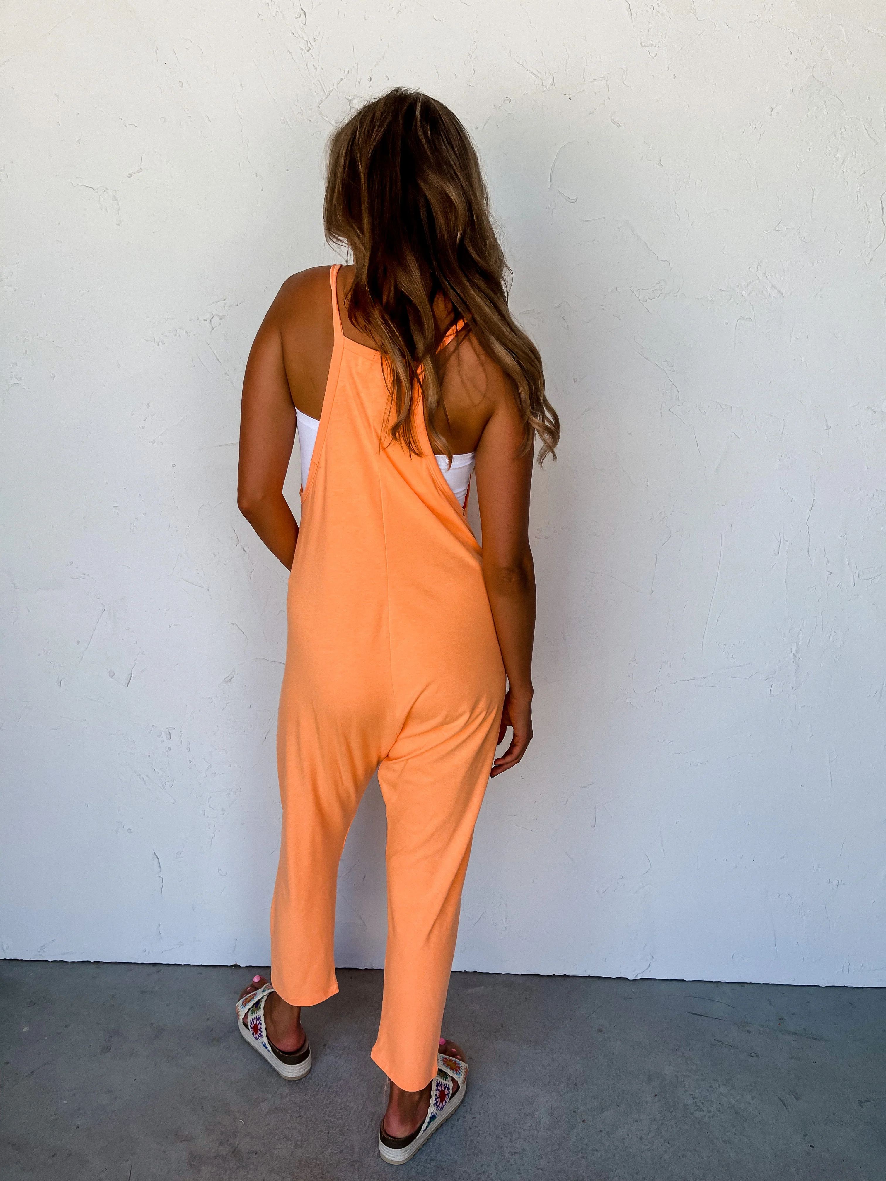 Crowd Pleaser Jersey Jumpsuit-Neon Orange