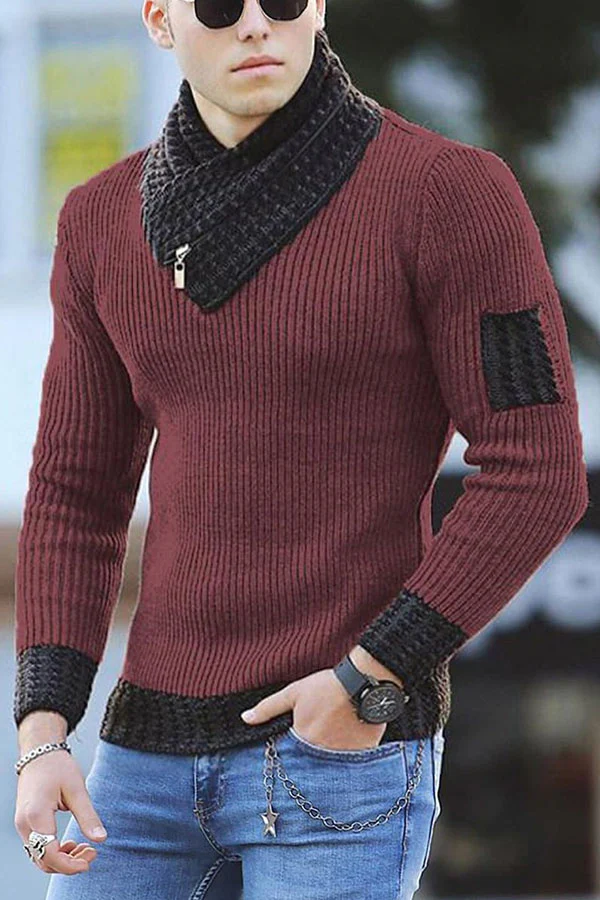 Men's Scarf Sweater Knitting Joint Long-sleeved Sweater