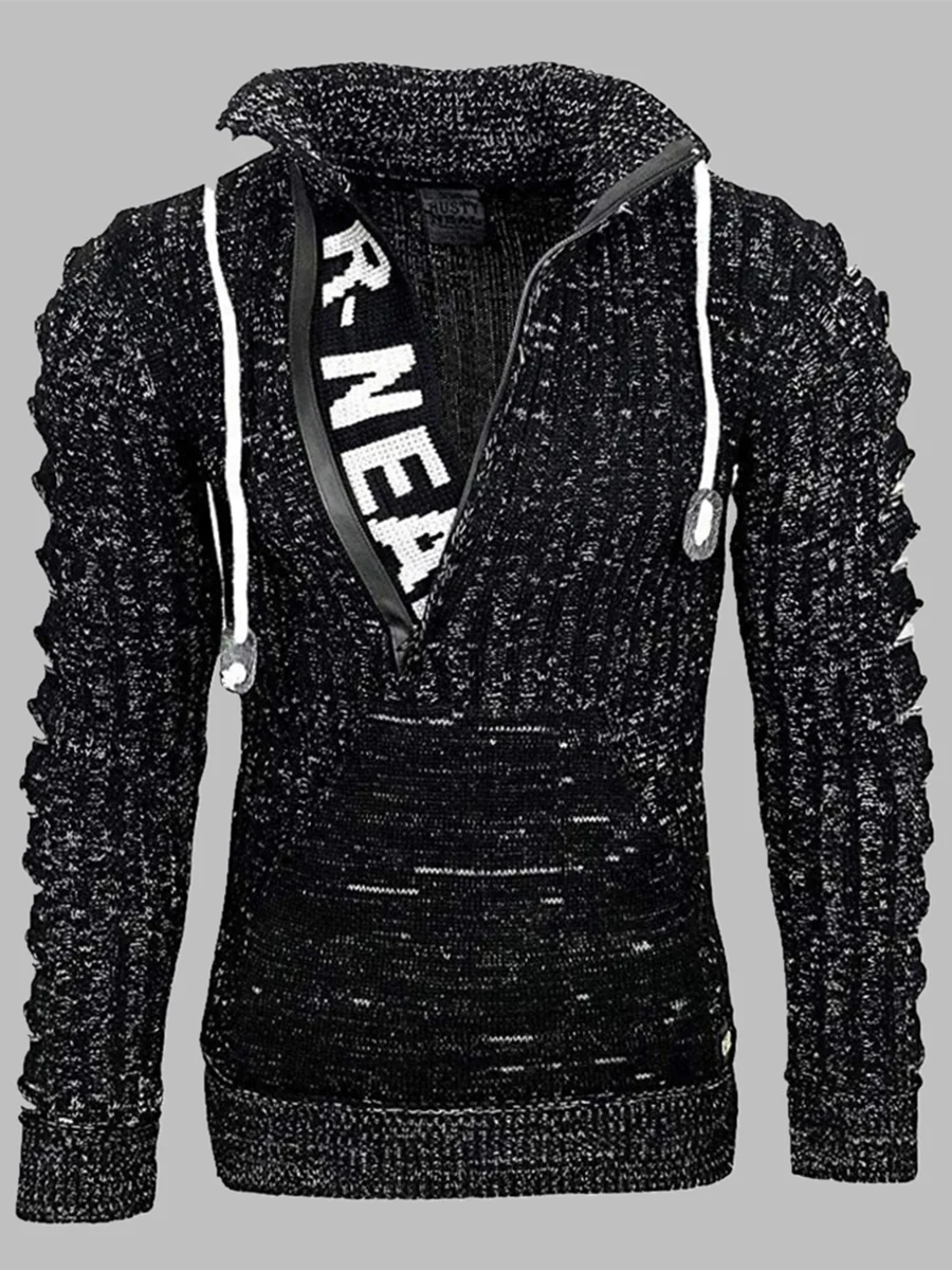 Stylish Letter Print Kangaroo Pocket Brown Men Sweater