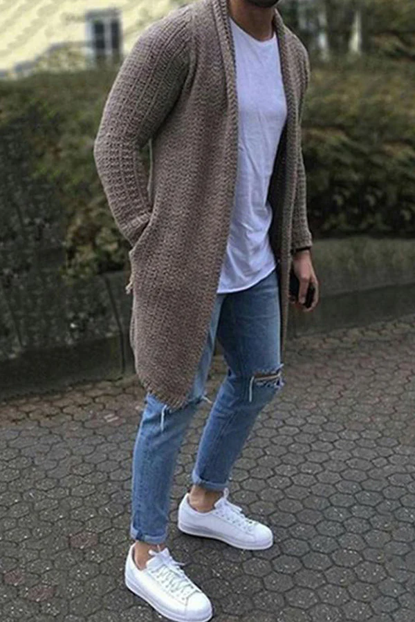 Men's Sweater Long-sleeved Cardigan Solid Color Sweater