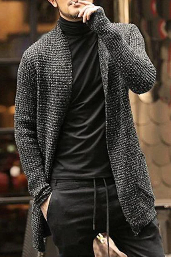 Mens Long-Sleeved Knitted Cardigan Windbreaker Jacket