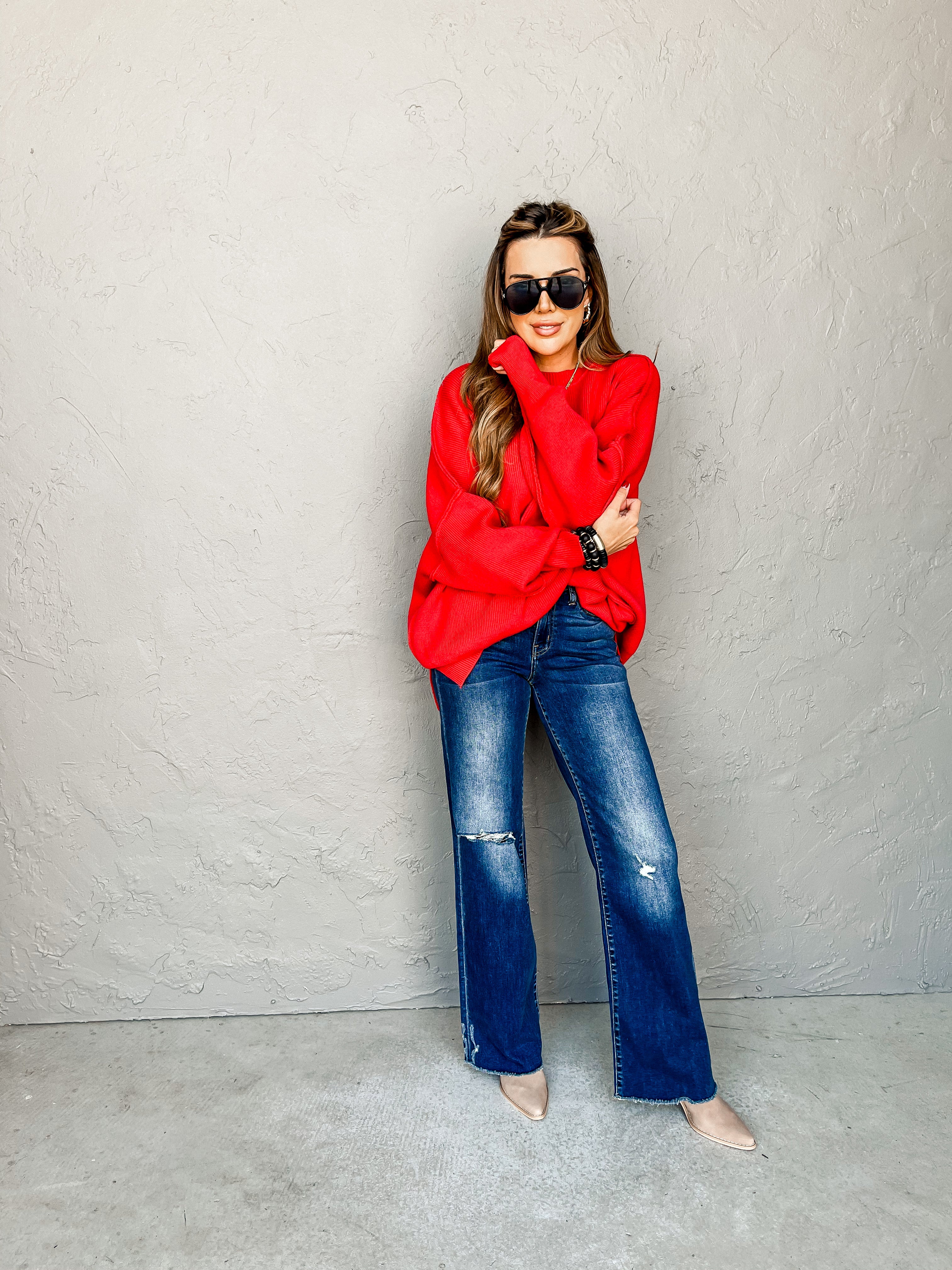 So It Seems Oversized Sweater-Red