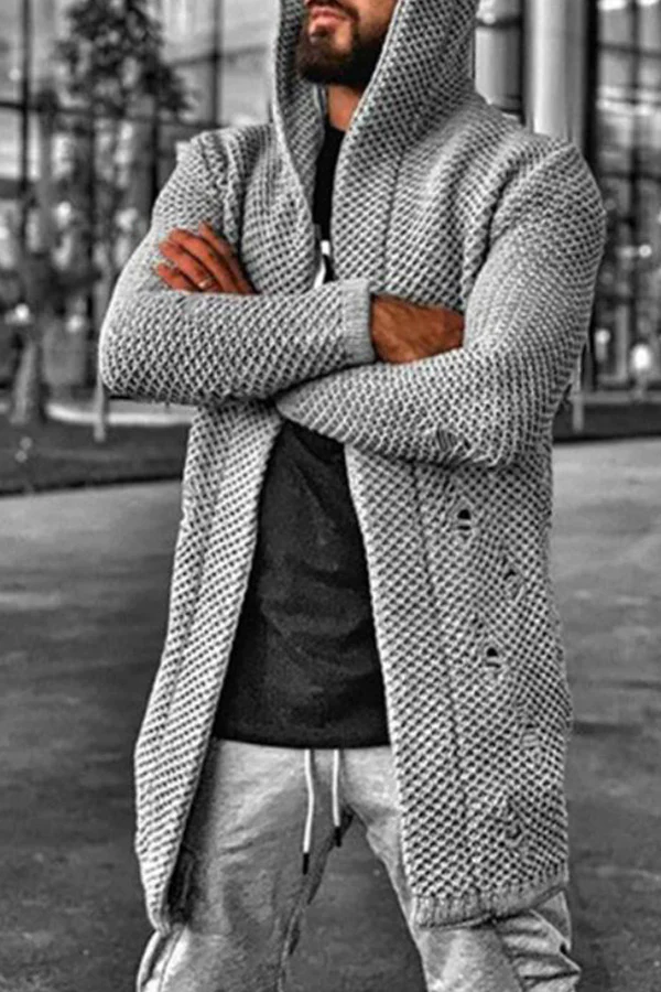 Men's Cardigan Solid Color Hooded High Collar Cardigan