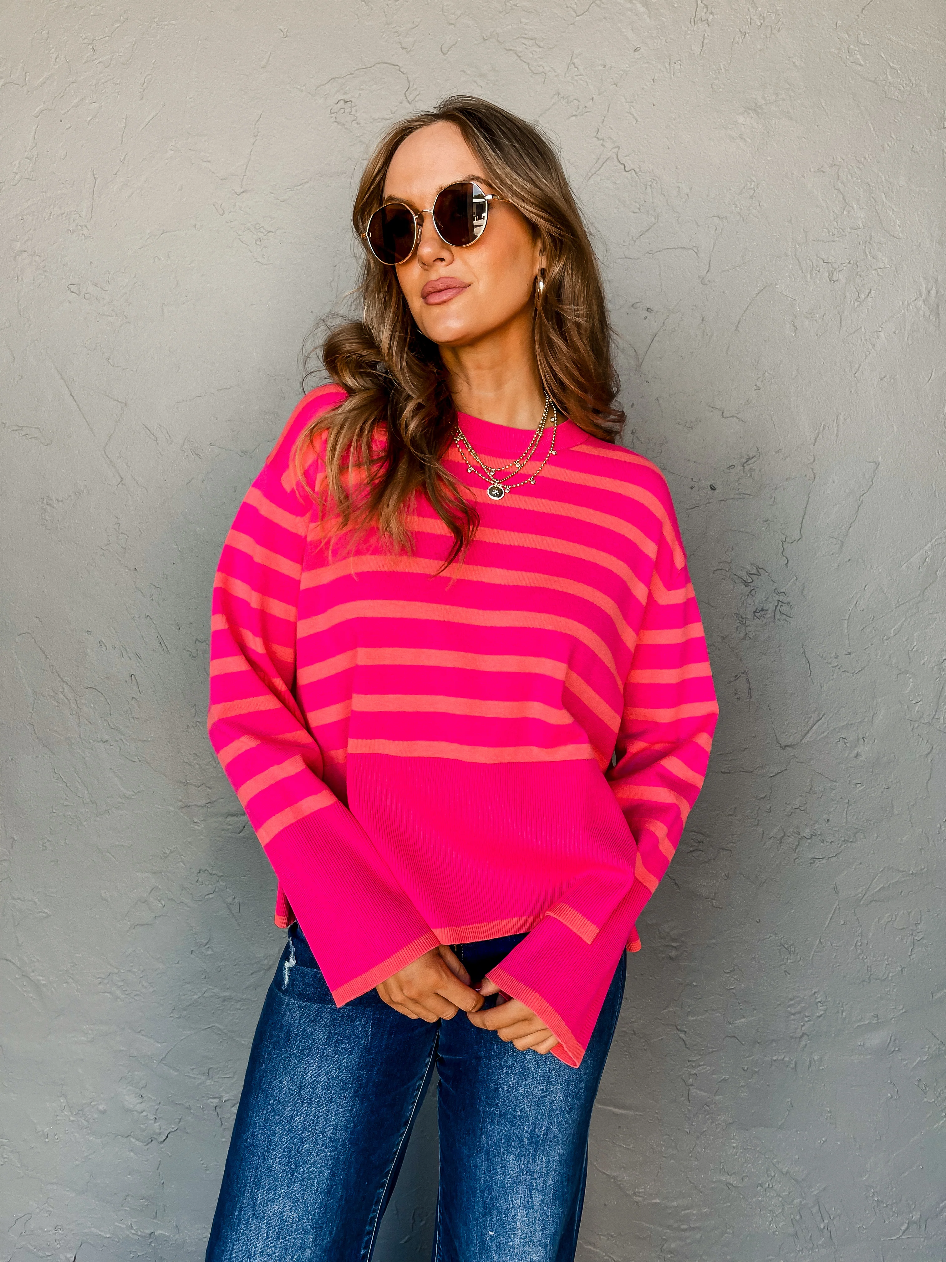 Stripe Along Crew Neck Sweater
