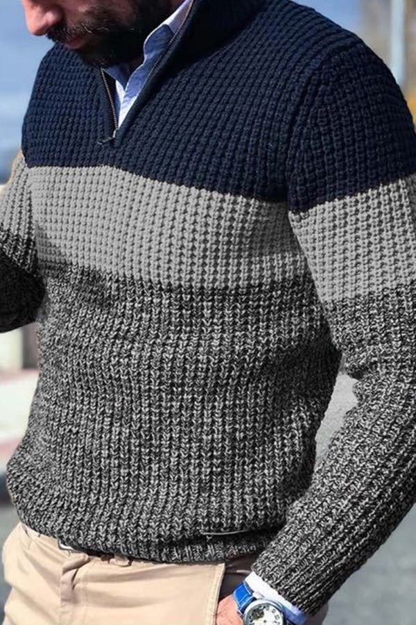 Men's Sweater Long Sleeve Color Match V-neck Sweater
