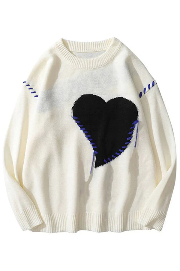 Colorblock Heart Oversized Unisex Knit Sweater