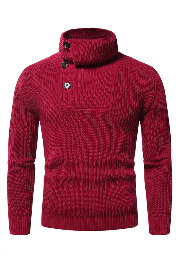 Men Turtleneck Button Front Sweater