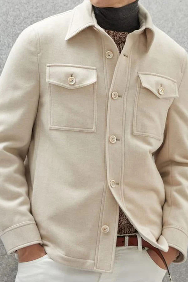 MEN'S CASUAL SOLID COLOR WOOL BLEND LAPEL SINGLE BREASTED JACKET