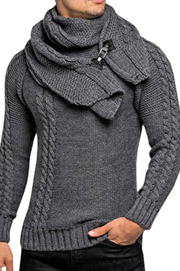 Men's Sweater Neck Slim Pullover Knit Sweater