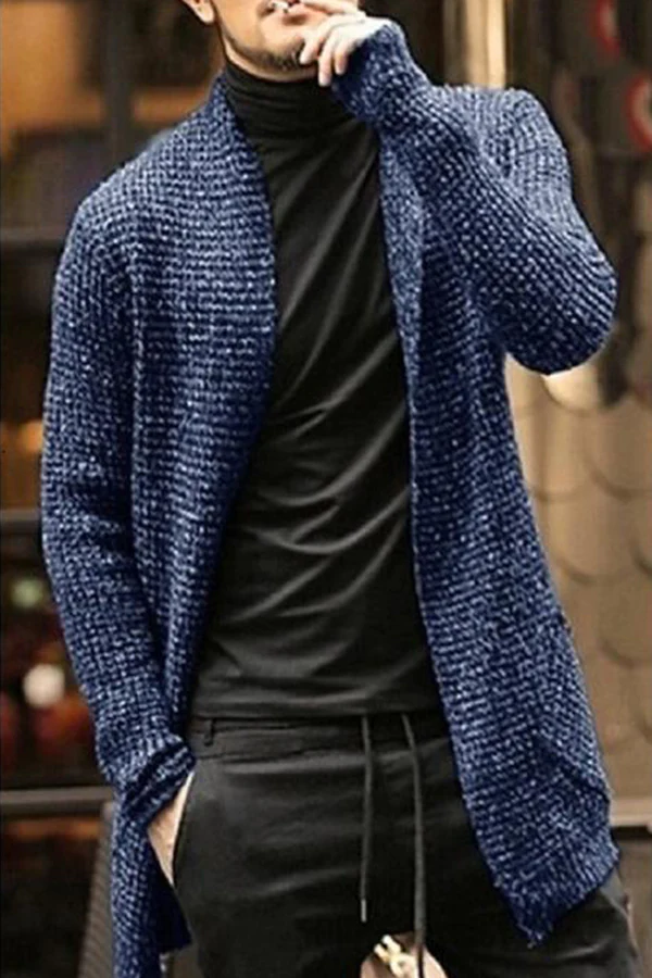 Mens Long-Sleeved Knitted Cardigan Windbreaker Jacket