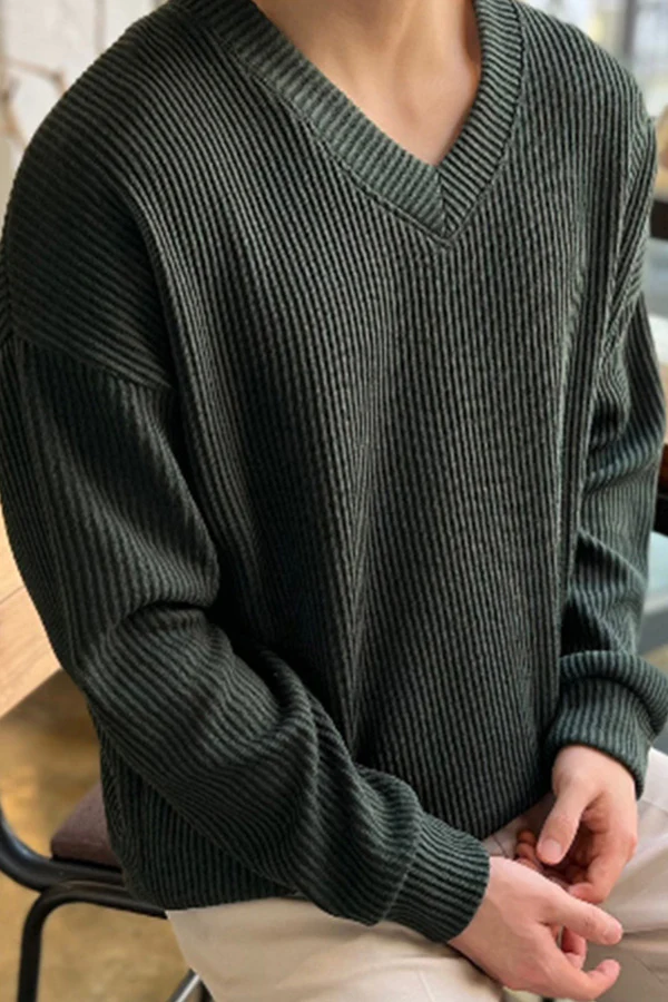 V-neck Trendy Loose Solid Color Knitted Sweater