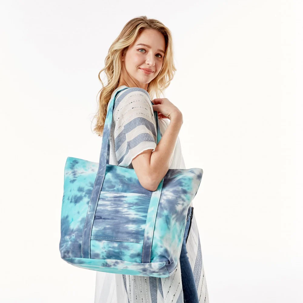 Tie Dye Print Canvas Tote Bags-pink or blue