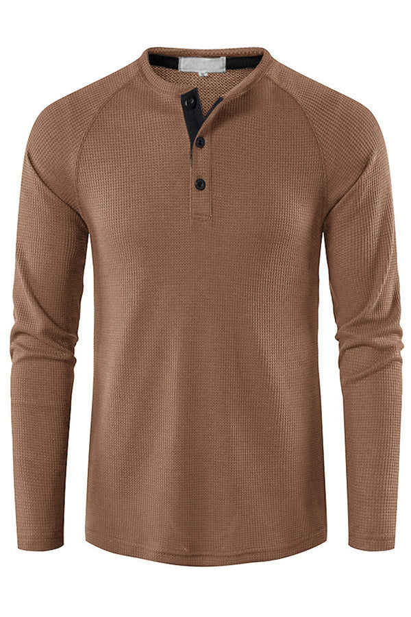 Men's Lightweight Henley Collarless Plain Crew Neck Shirt