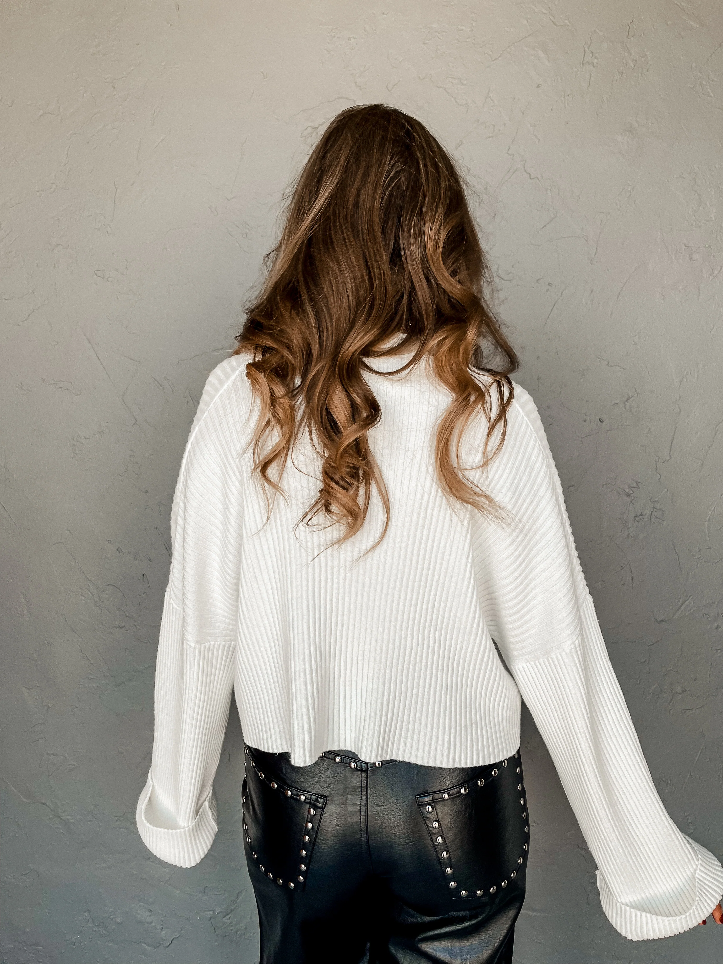 Timeless Ribbed Mock Neck Sweater-Ivory