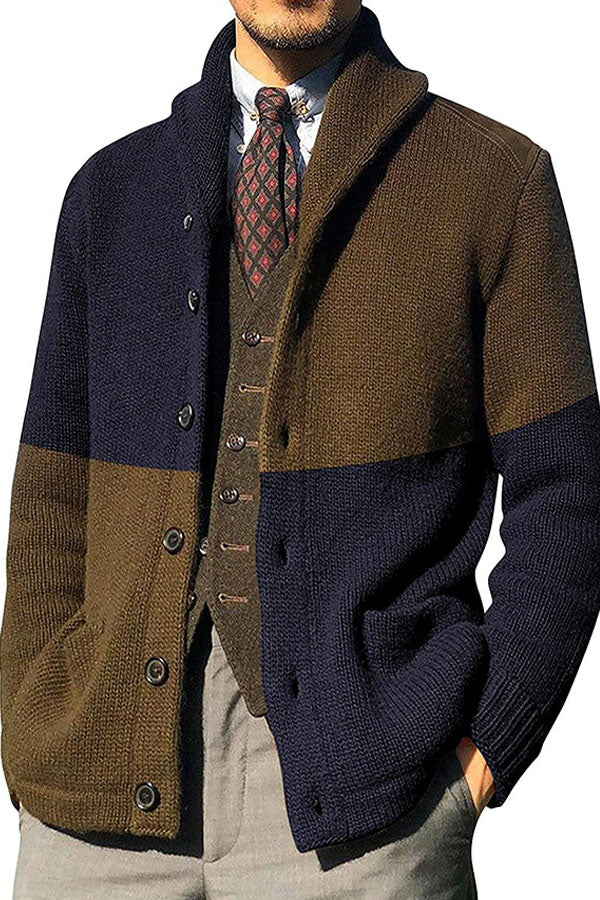 Cardigan Color-blocking Button Long-sleeved Knitted Jacket