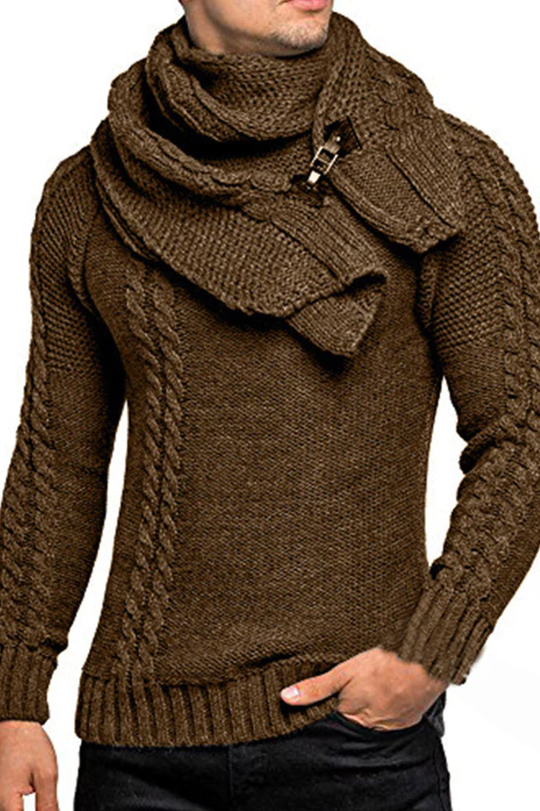 Men's Sweater Neck Slim Pullover Knit Sweater