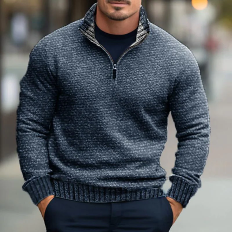MEN'S COMFORTABLE AND WARM ZIPPERED HENLEY COLLAR SWEATER