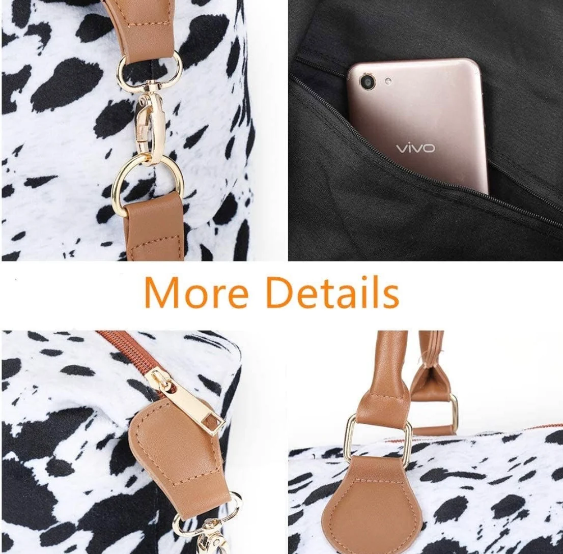 Large Cow Print Weekender Bag