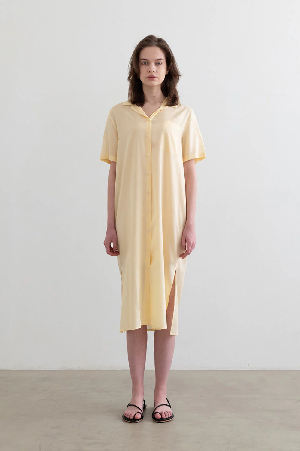 Sheer String Shirt Dress Yellow