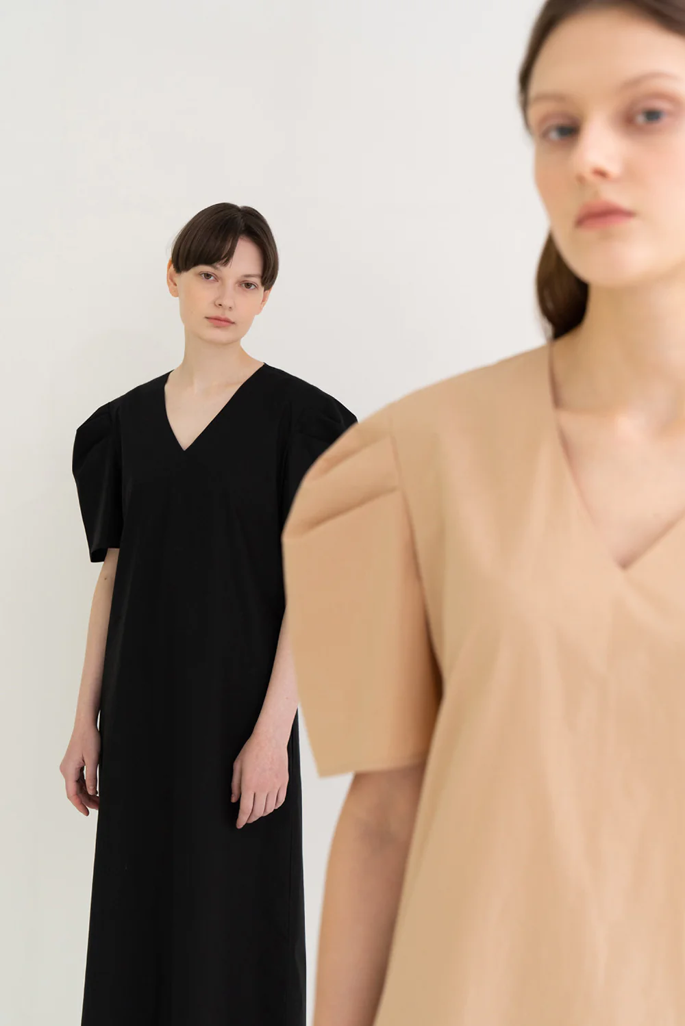 Mono Puff Long Dress Black