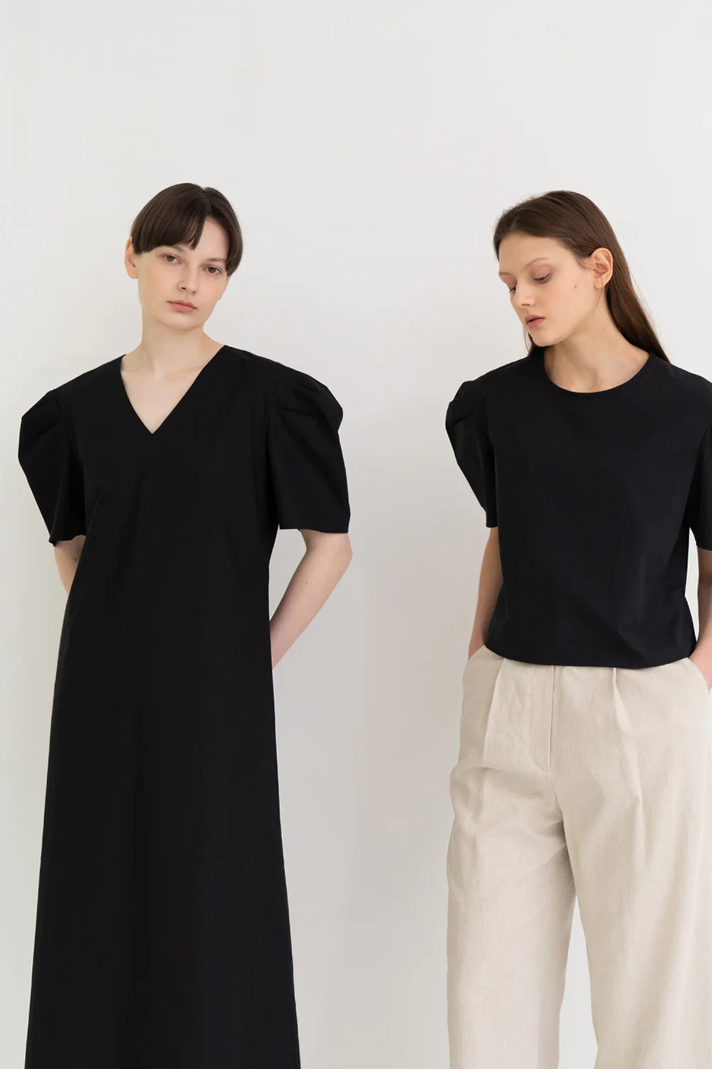 Mono Puff Long Dress Black