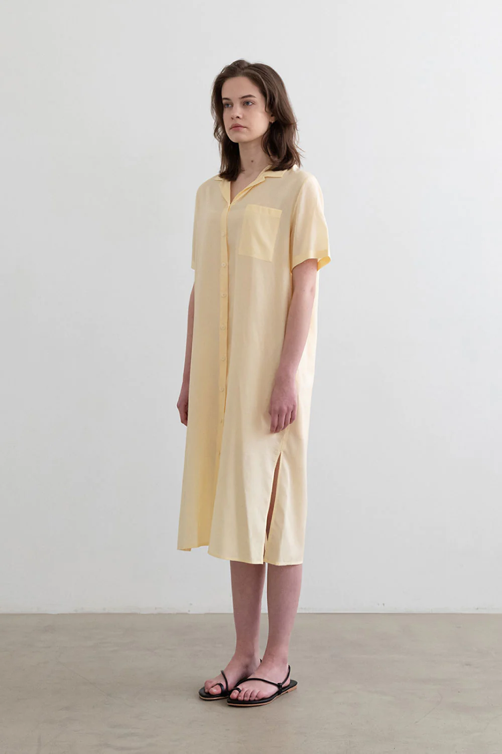 Sheer String Shirt Dress Yellow