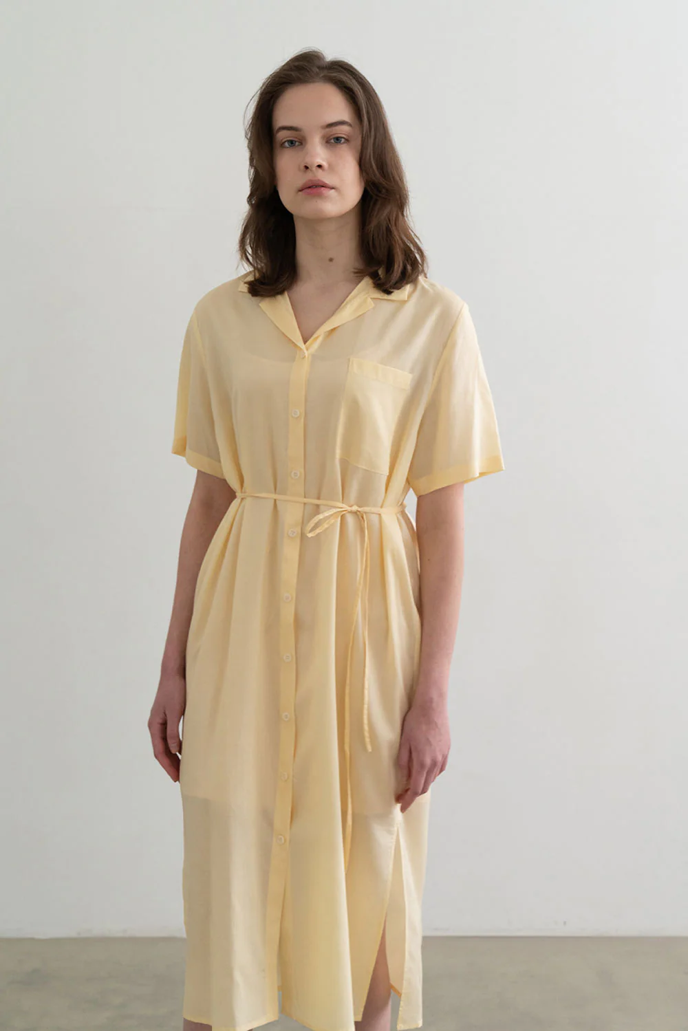 Sheer String Shirt Dress Yellow