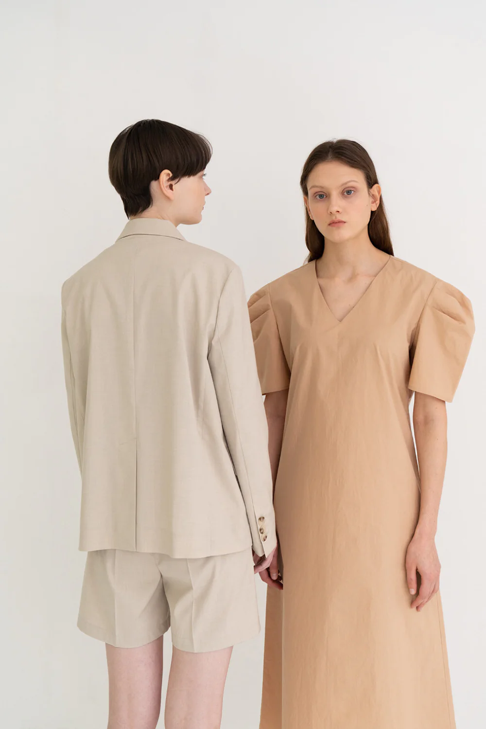 Mono Puff Long Dress Beige