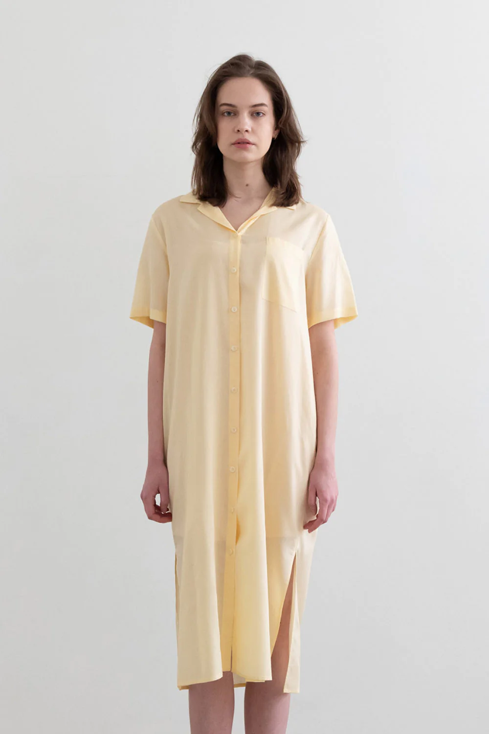 Sheer String Shirt Dress Yellow