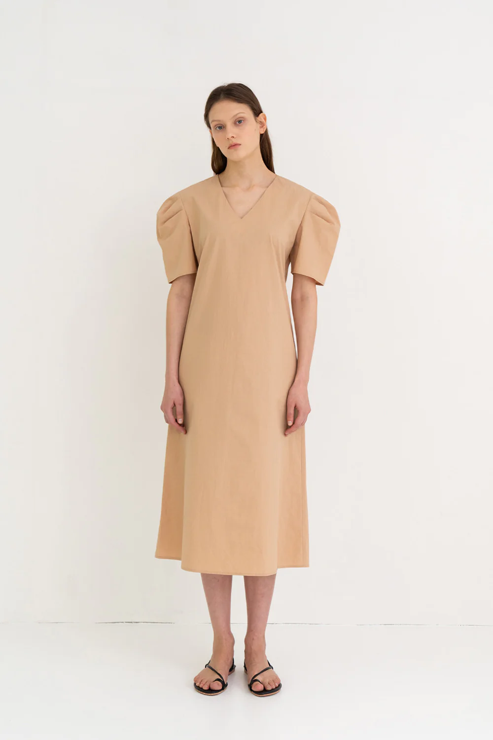 Mono Puff Long Dress Beige