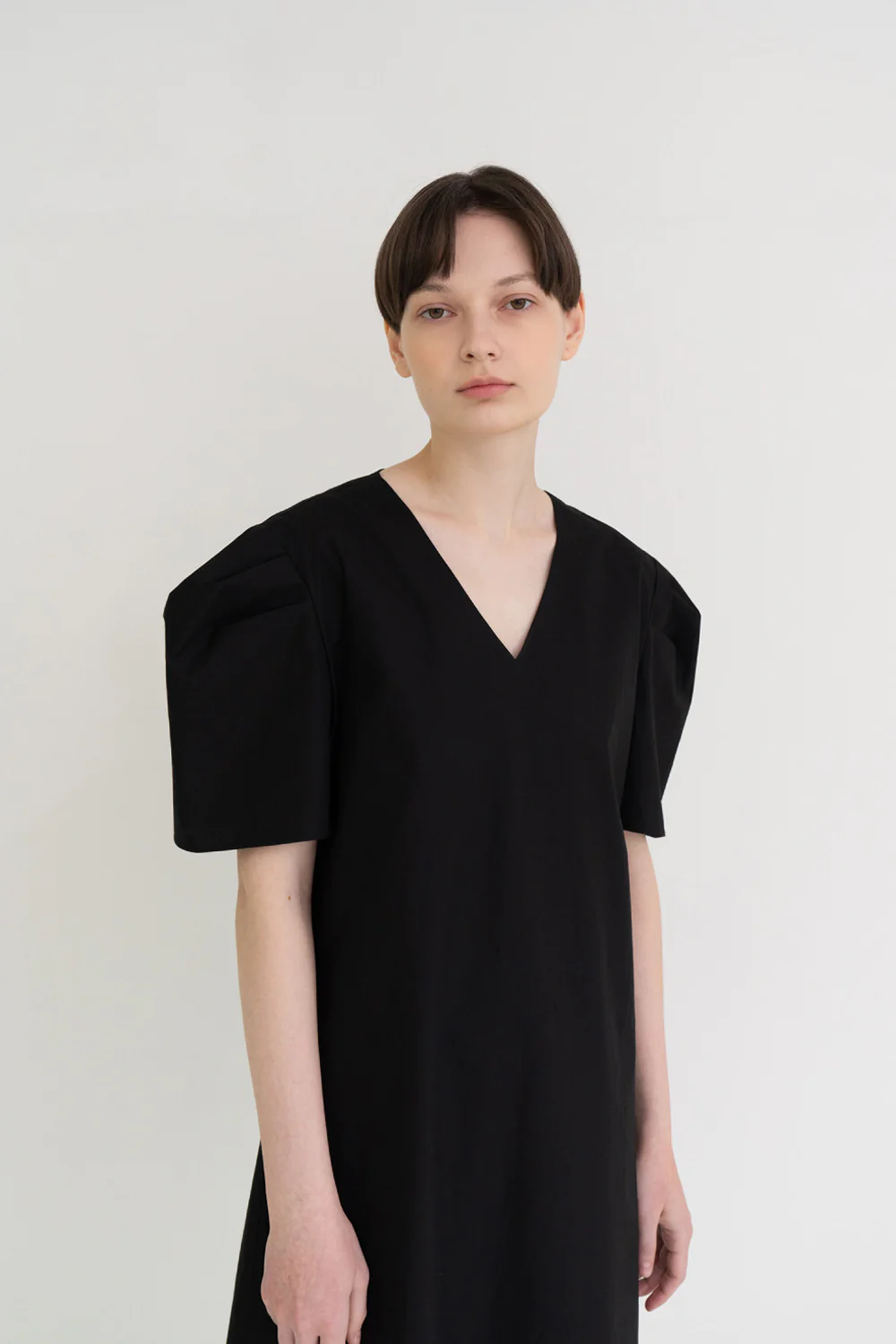 Mono Puff Long Dress Black