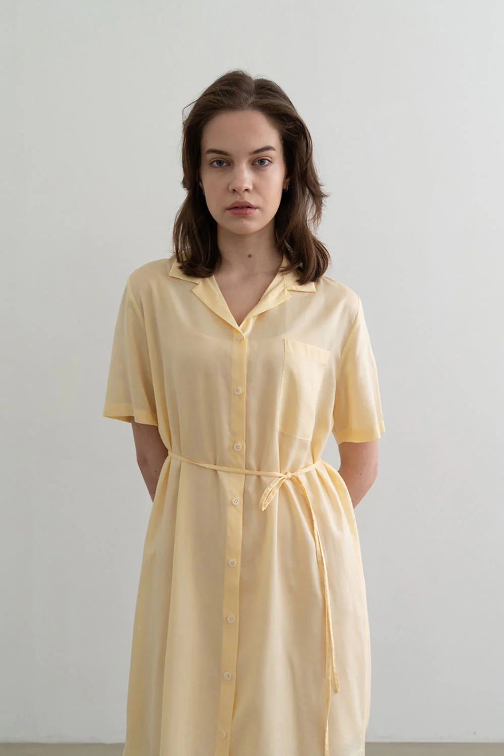 Sheer String Shirt Dress Yellow