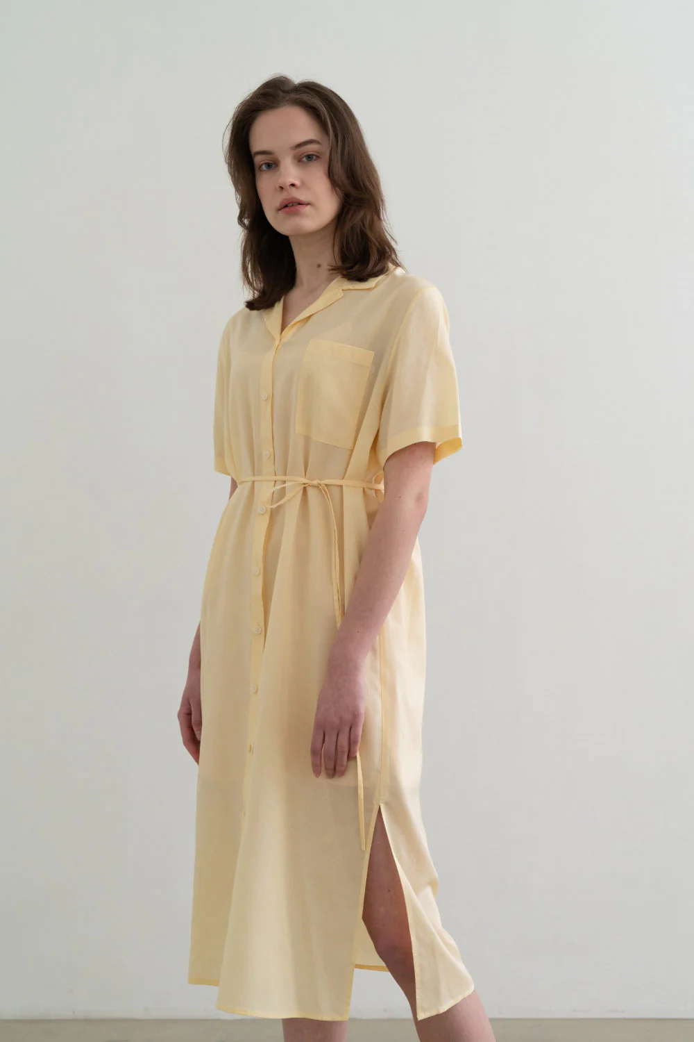 Sheer String Shirt Dress Yellow
