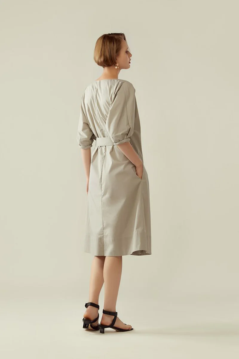 Wrap Dress with Cocoon Sleeve - Earl Grey